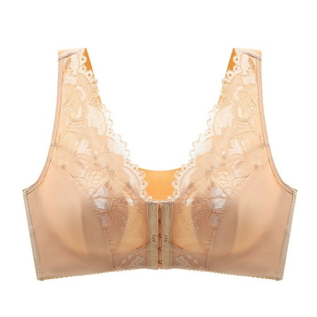 

Summer Clearance Bras for Women WJSXC Women Bras Plus Size Front Buckle Lace Comfortable Breathable Anti-exhaust Base Solid Non-Steel Ring Back Underwear Beige 95E