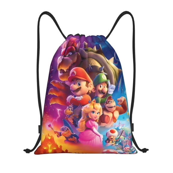 Saiise Mario Print Drawstring Backpack String Bag Sackpack Cinch Water Resistant for Gym Shopping Sport Yoga