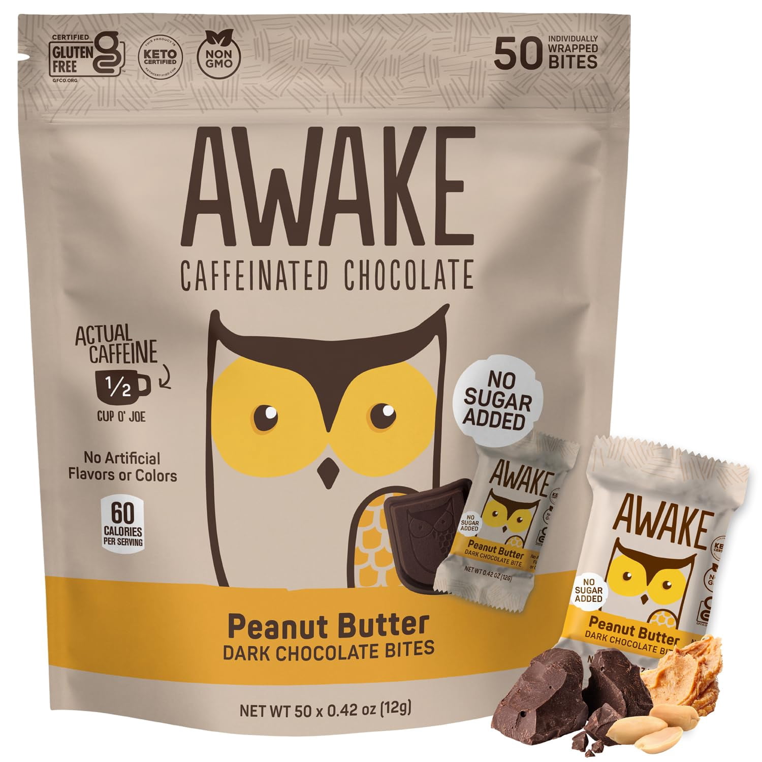 AWAKE - Caffeinated Chocolate Bites - Caramel Milk Chocolate, 50 Bites ...