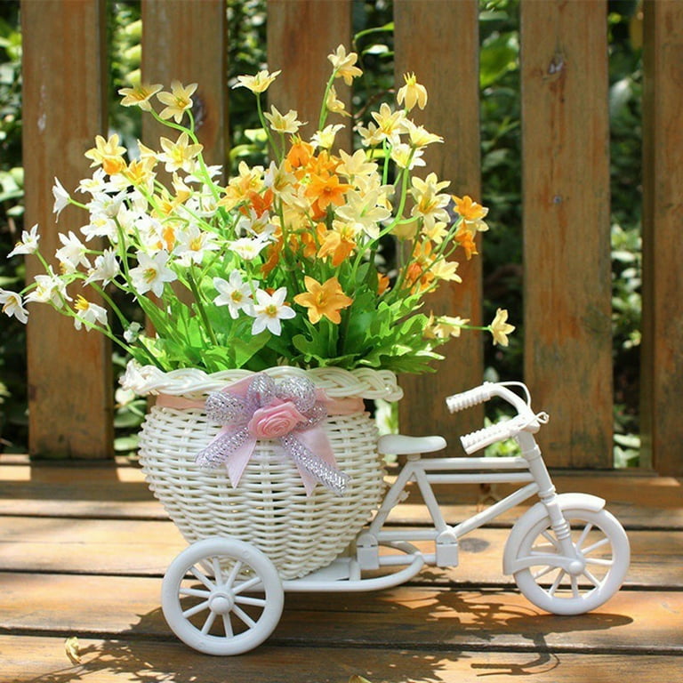 Walbest 3 Pack Tricycle Bicycle Model Rattan Flower Basket Vase Bicycle Plant Stand Nostalgic Bicycle Planter Garden Decor for Home Wedding