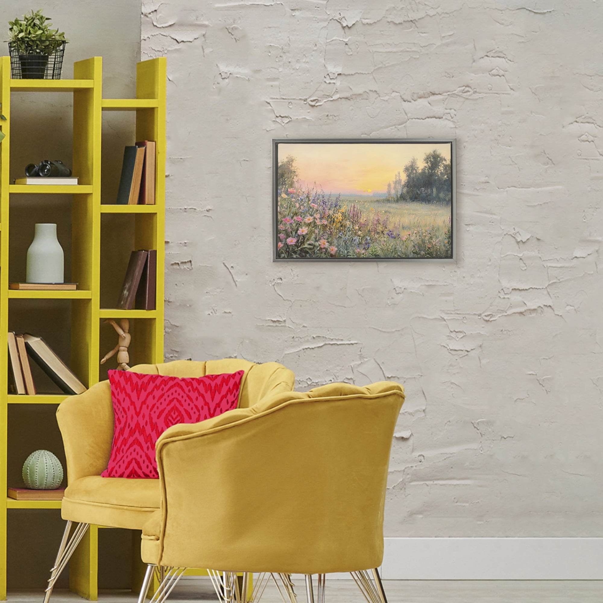 Stupell Industries Serene Twilight Meadow Gray Framed Floater Canvas Wall Art, design by Petal Prints Design