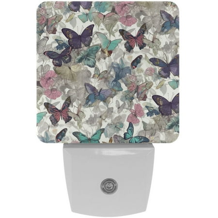 

2-Pin Plug into Wall [2 Pack] Colorful Butterflies with Flowers Decorative Night Light with Auto Dusk to Dawn Sensor Square LED 0.5W Plastic Night Light