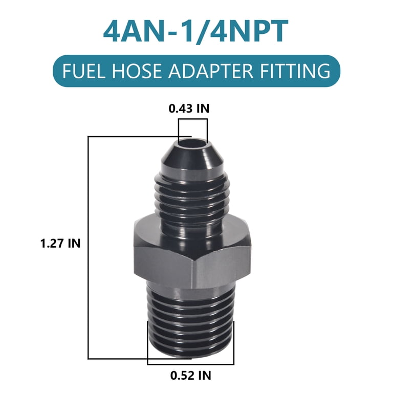 Black Anodized 4AN Male Flare Tee Fitting - 6061-T6 Aluminum Fuel/Oil/Water Line Adapter, 37° Sealing Angle