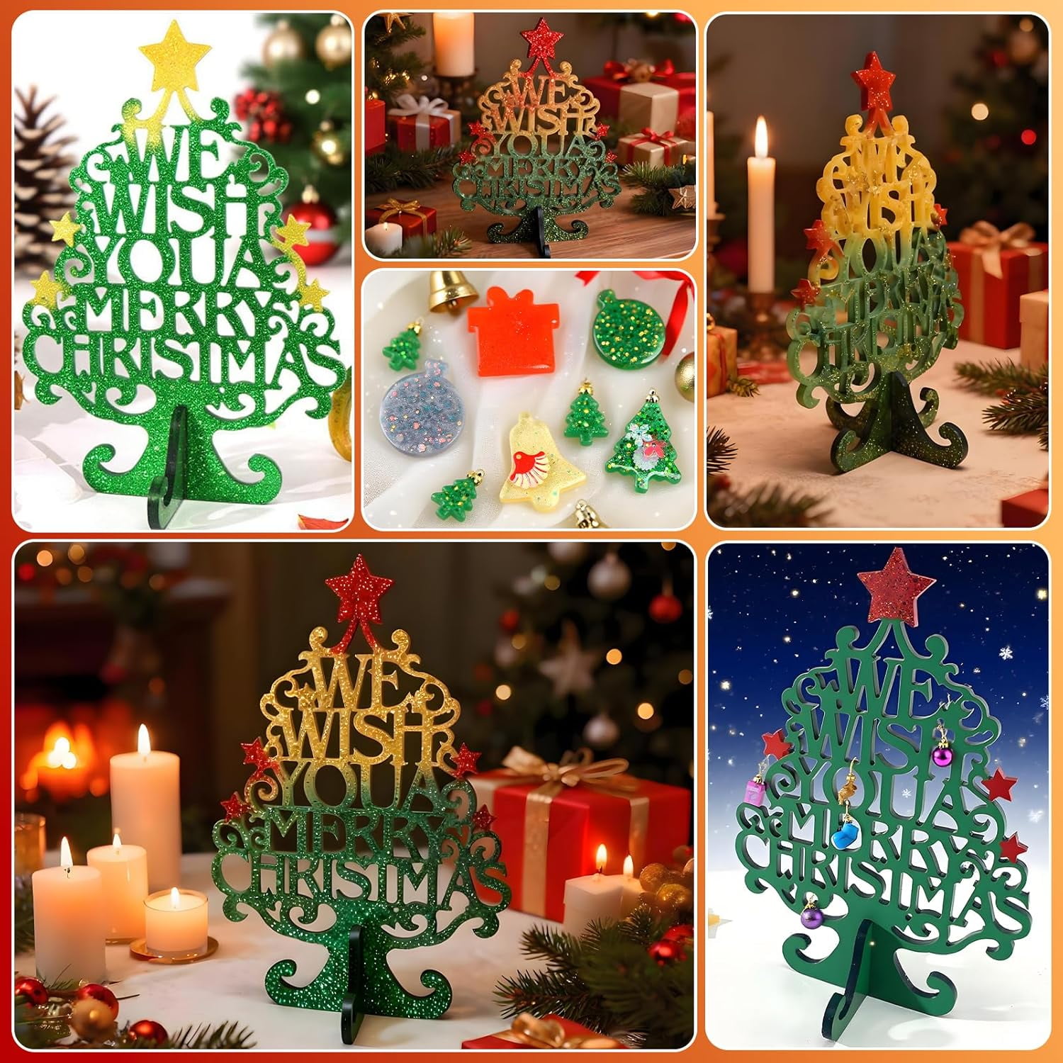 ABCISI DIY Christmas Tree Resin Molds Set, Alphabet Tree Silicone Mold, Ornament Pendant Epoxy Resin Molds for Resin Crafts, Decorative Desktop Handmade Gift for Xmas