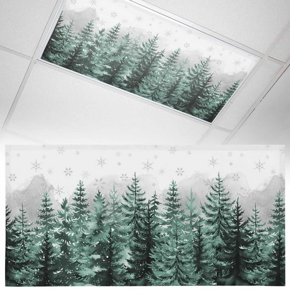 Ceiling Light Cover for Classroom, Winter Pine Tree Magnetic Fluorescent Light Covers Filter for School,Office, 2X4  FT, Pack of 1, Christmas Snowy Forest