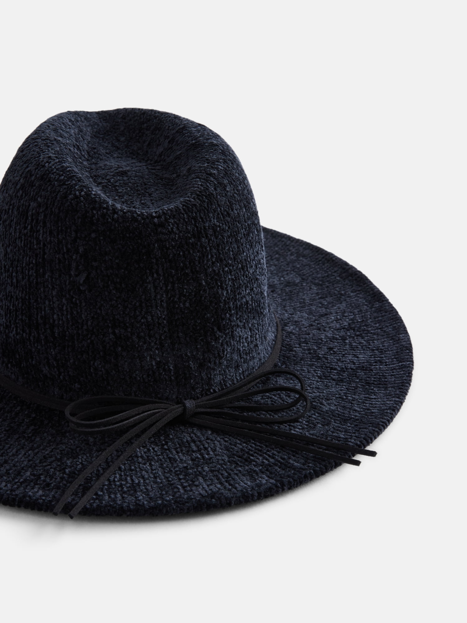 Time and Tru Women's Chenille Fedora with Trim, Black