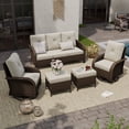 thumbnail image 3 of POTEBAN 5-Piece Outdoor Patio Furniture Set, PE Wicker 3-Seat Sofa, 2 Swivel Rocking Chairs, 2 Ottomans and 4-Inch Cushions, Brown/Beige, 3 of 8