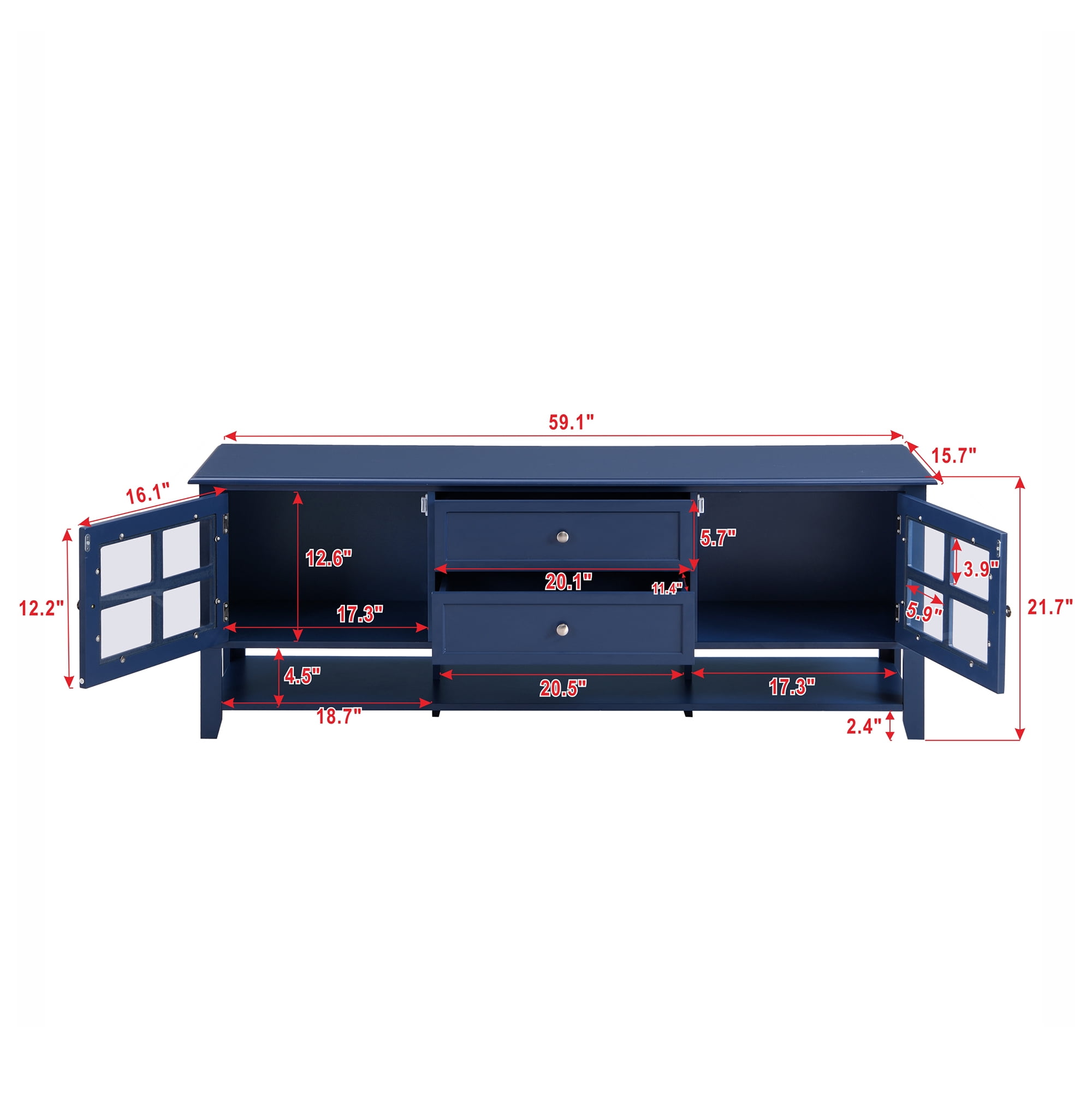 Aukfa TV Stand for TVs up to 60'',2 Doors TV Console Table for Living Room, Blue