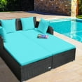 thumbnail image 3 of Giantex Rattan Daybed Patio Loveseat Sofa Set , Wicker Patio Furniture w/Padded Cushion & and Sturdy Foot, Turquoise, 3 of 8