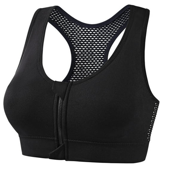 Women's Solid Color Front-Zip Sports Bra with Cross Back and Gathers, Wire-Free Comfortable Bra for Fitness, Yoga, and Daily Wear, Limited Time Offer Under 10 Dollars
