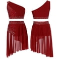 thumbnail image 2 of iiniim Girls Lyrical Dance Shiny Rhinestones Crop Top with Skirted Leotard 2-Piece Ballet Dance Outfits Burgundy 16, 2 of 7