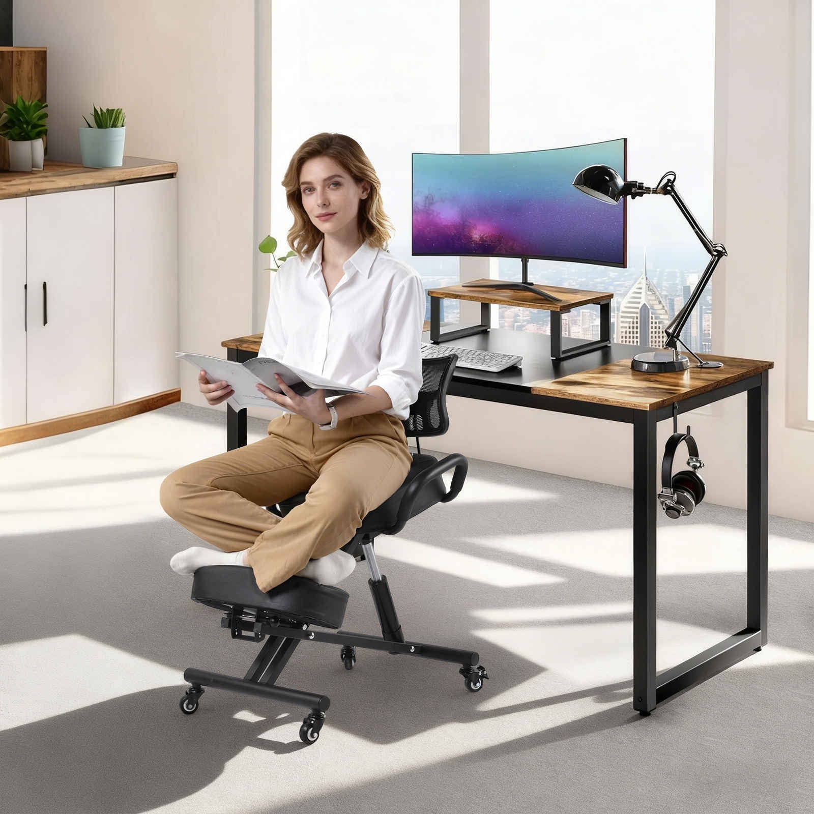 Adjustable Kneeling Chair with Back Support | Ergonomic Office Chair for Posture Correction & Back Pain Relief