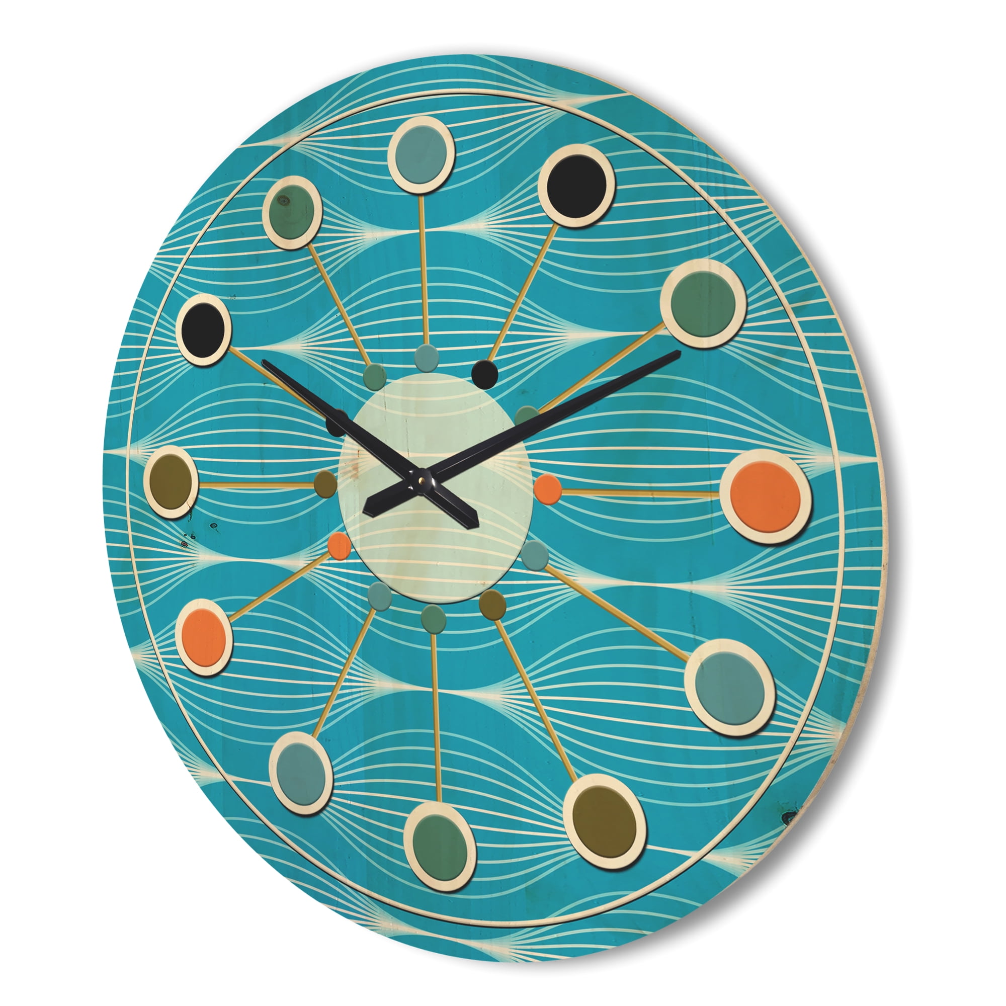 Designart 'Light Blue Abstract Wave pattern' Mid-Century Modern Wood Wall Clock