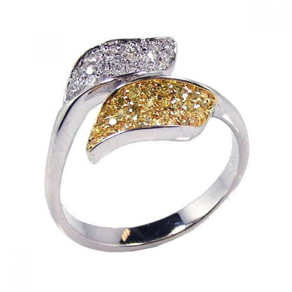 Sterling Silver 925 Rhodium Gold Plated Yellow Clear CZ Leaf Ring White Jewelry Female Size 8