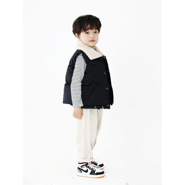 Laurenza's Toddler Unisex Black Gender-Neutral Quilted Vest with Faux Sherpa, Sizes 5 Years