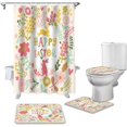 thumbnail image 1 of POGLIP Rabbit Among Spring Leaves Flowers 4 Piece Bathroom Set Shower Curtain Bath Rug Contour Mat and Toilet Lid Cover, 1 of 5