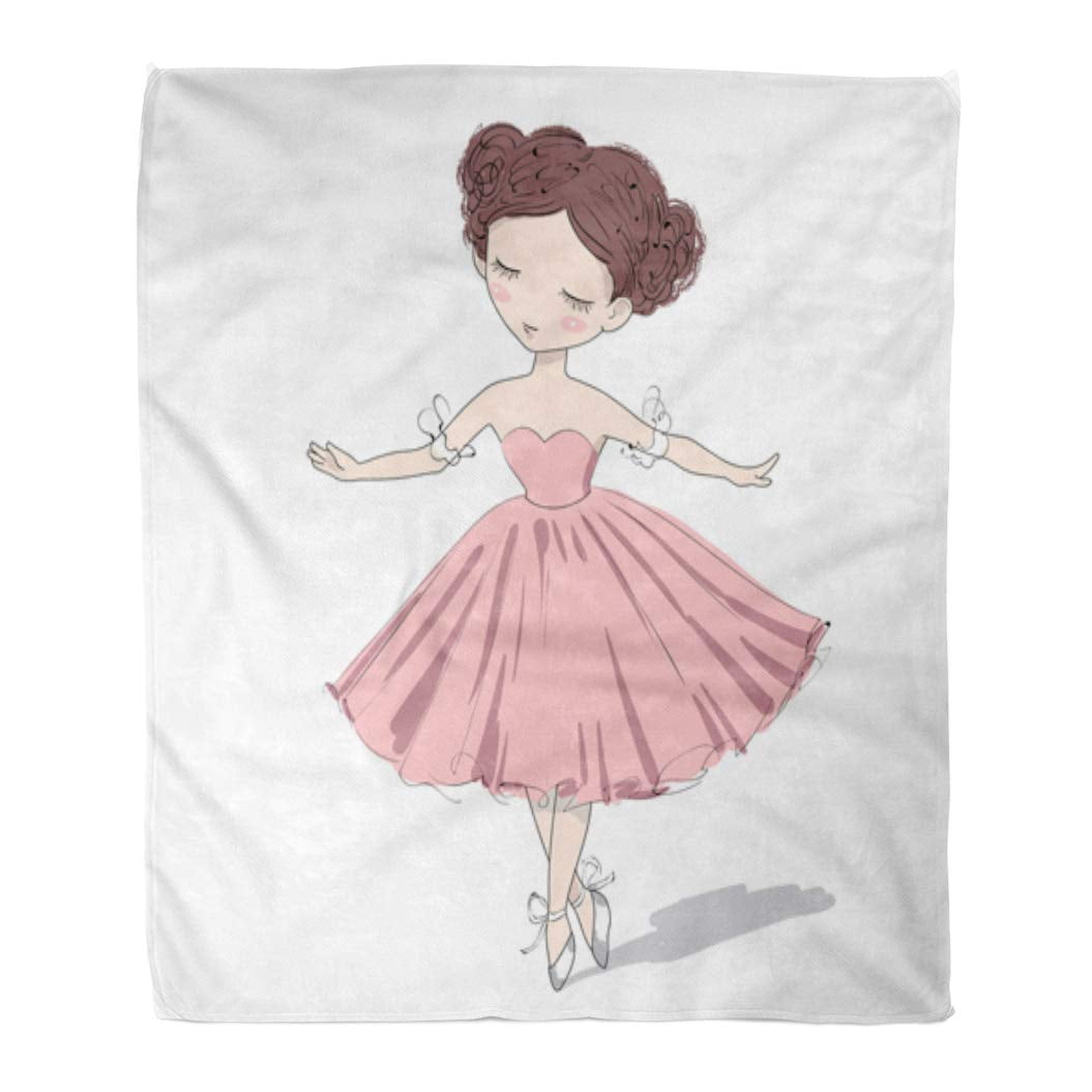 ASHLEIGH Flannel Throw Blanket Pink Dancer of Cute Ballerina Girl Who