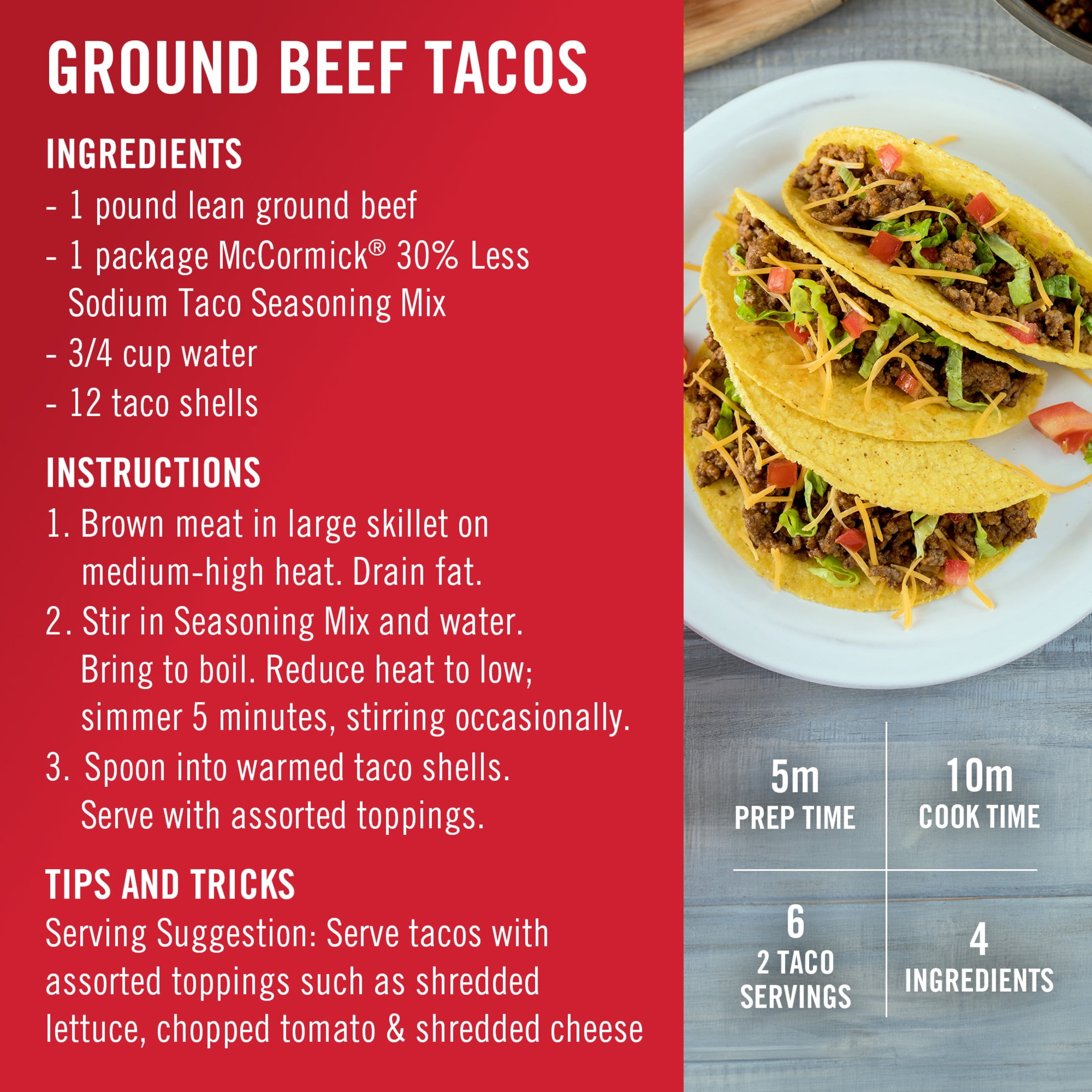 (12 pack) McCormick 30% Less Sodium Taco Seasoning Mix, 1.0 oz Packet