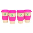 thumbnail image 1 of Domore set 4 vasos cafeteros 500 ml rosa fibra de bambú reutilizables con tapa, 1 of 5
