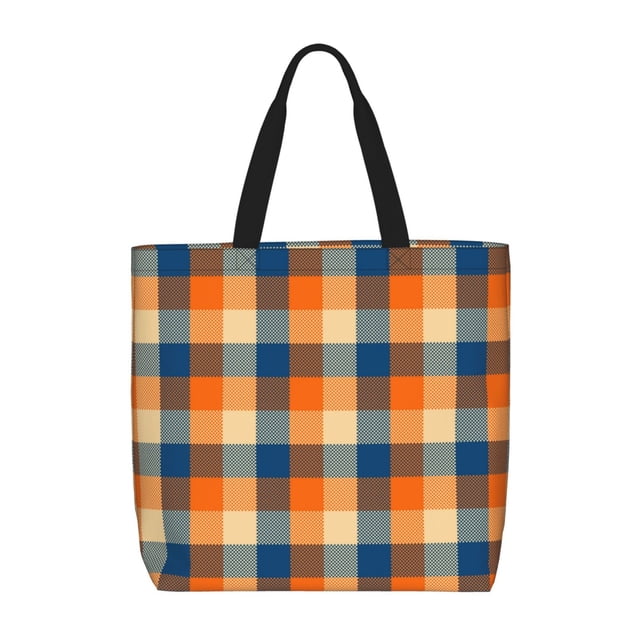 Easygdp Warm Orange Plaid Bolsa Tote para Mujer, Bolso de Hombro para Trabajo, Playa, Viajes, Compras y Supermercado