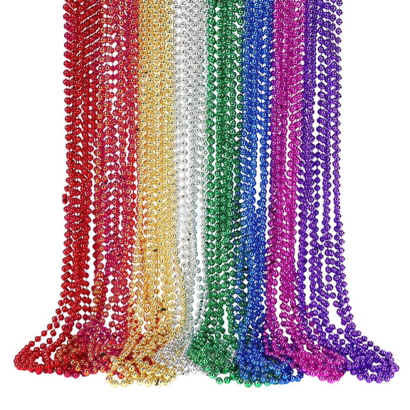 24pcs New Years Eve Bead Party Supplies, Black Gold Bead Necklace, 33" New Years Eve Beaded Necklaces, Festival Parade Throw Accessories for Halloween Trick or Treat Accessories