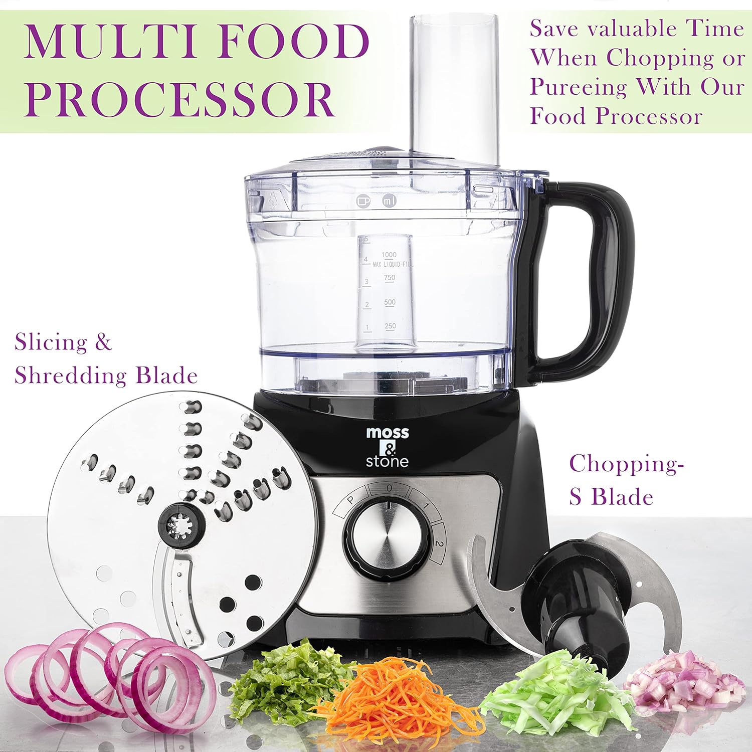 Moss & Stone 8-Cup Black Food Processor, Electric Chopper & Grinder, 500W