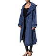 thumbnail image 3 of Spring Fall Long Sleeved Women Solid Lapel Double Breasted Long Denim Coat Trenchcoat, 3 of 6