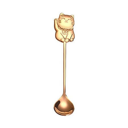 

YFan Mirror Polished Spoon Ergonomic Stainless Steel High Temperature Resistant Lucky Cat Tea Scoop Party Decor