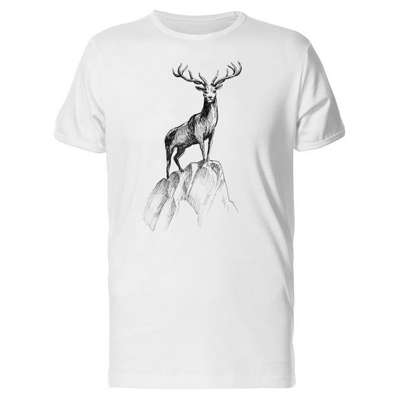 Deer On The Rock B&W T-Shirt Men -Image by Shutterstock, Male 4X-Large