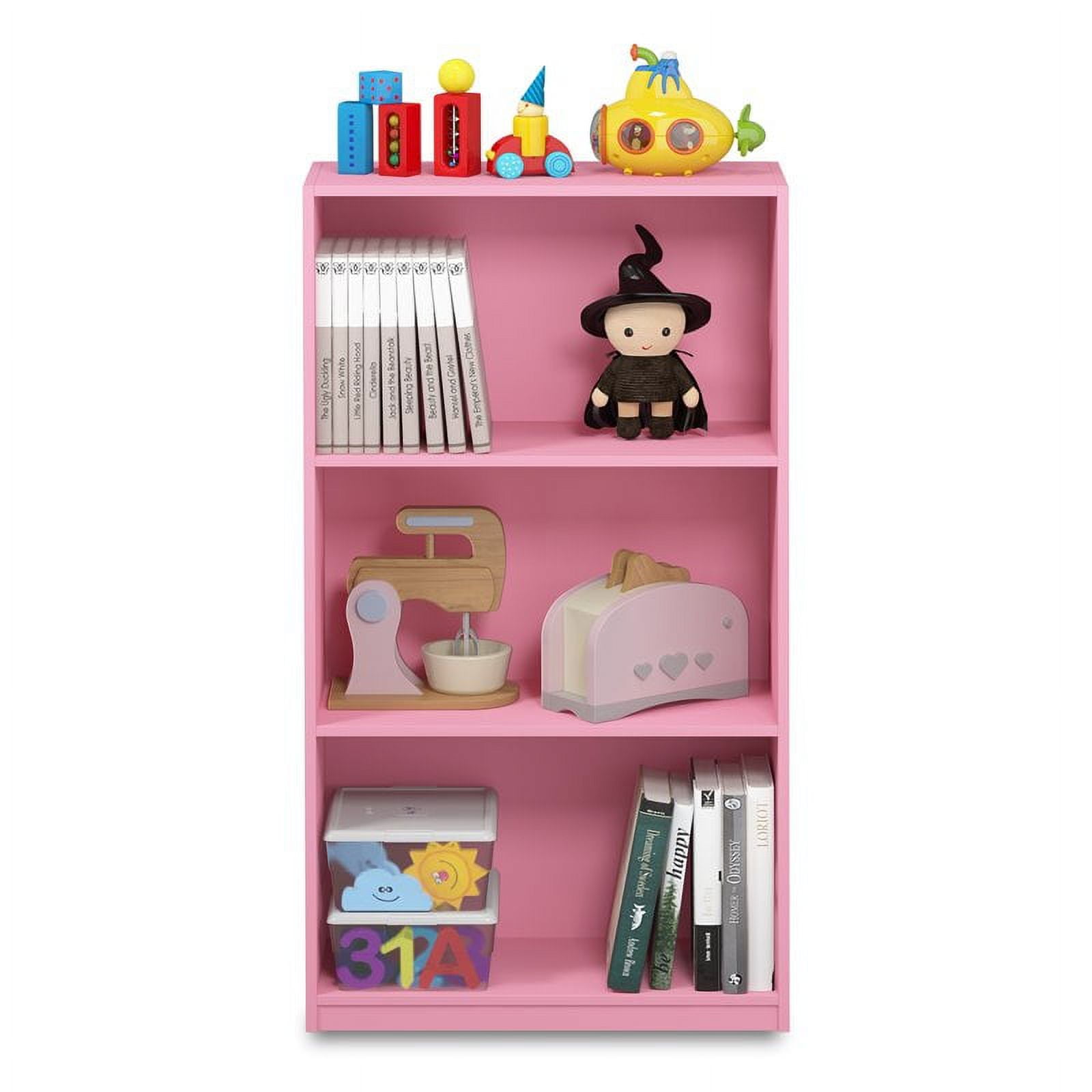 Furinno Basic 3-Tier Bookcase Storage Shelves, Pink, 99736PI