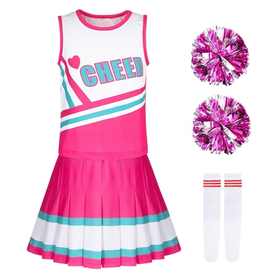 Benylion Girls Cheerleader Costume Outfit for Kids Sleeveless Cheerleading for Halloween Party Birthday Cheer Uniform Set for 5-6 Years