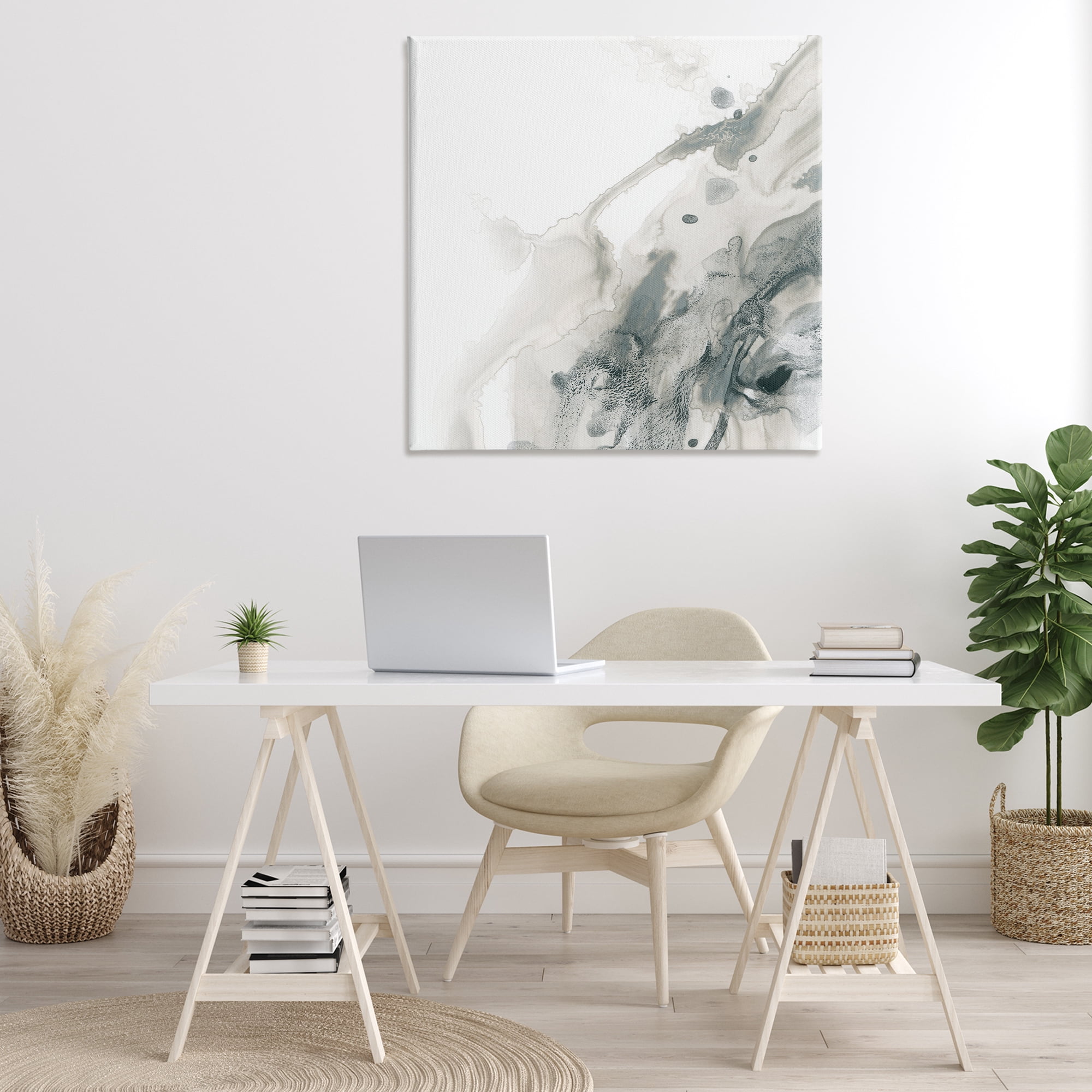 Stupell Industries Grey Splash on White Abstract Painting Gallery Wrapped Canvas Art Print Wall Art, 36 x 36