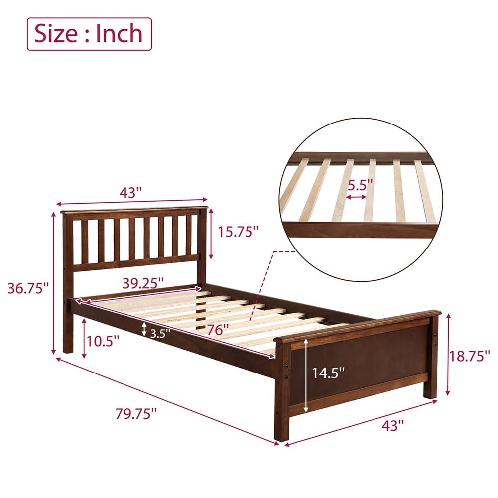 Lowestbest Twin Size Wood Platform Beds with Headboard, Footboard and Wood Slat Support, Walnut