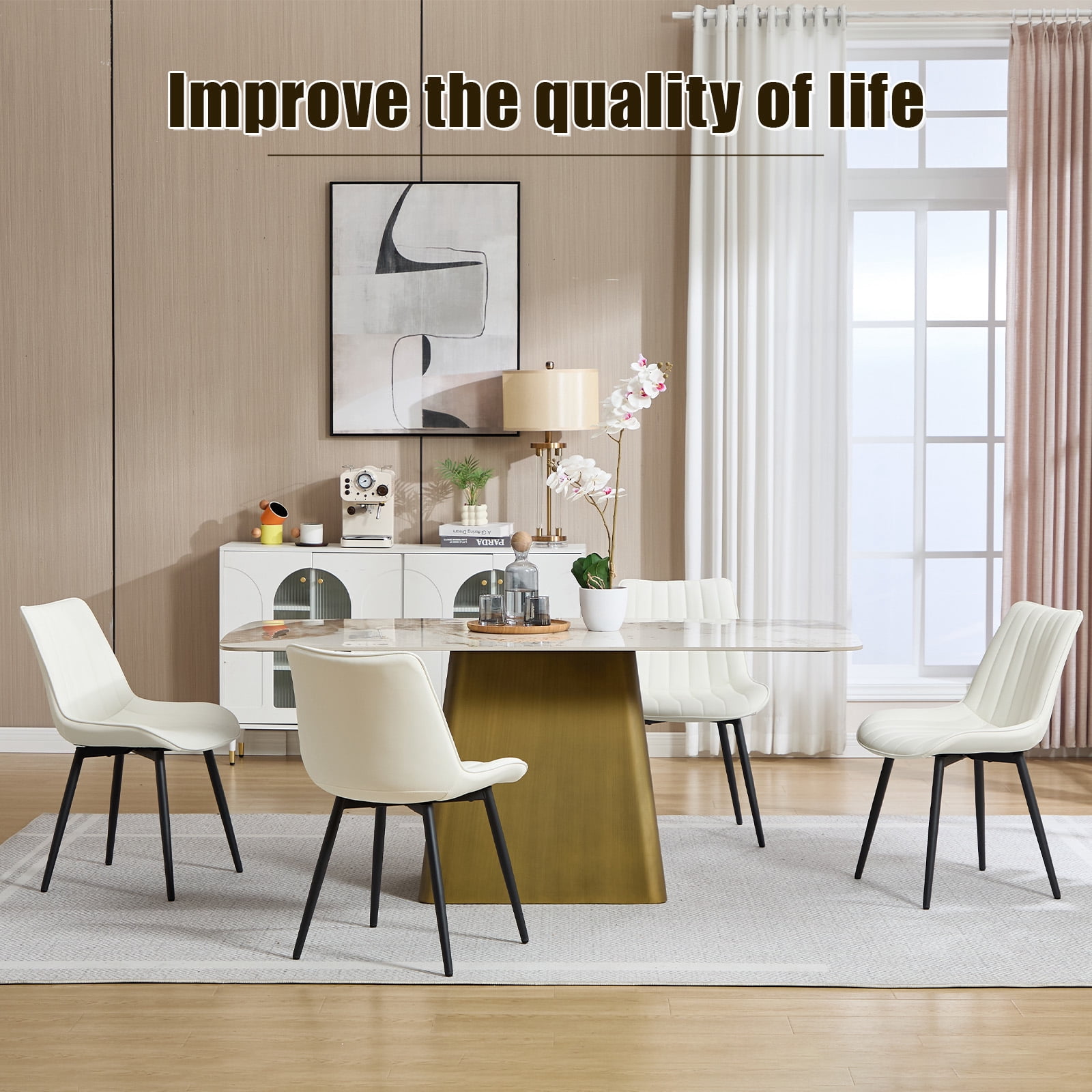 MOONMISS Modern Upholstered Dining Chairs Set of 4 with Thick Cushion,Sturdy Metal Legs,Side Chairs for Kitchen,Living Room