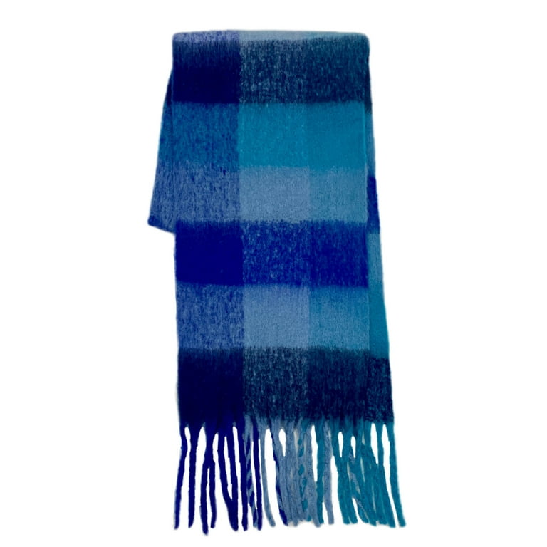 Women Scarf Colorful Rainbow Plaid Fringed Thick Tassels Fuzzy Double-sided  Keep Warm Soft Autumn Winter Adults 