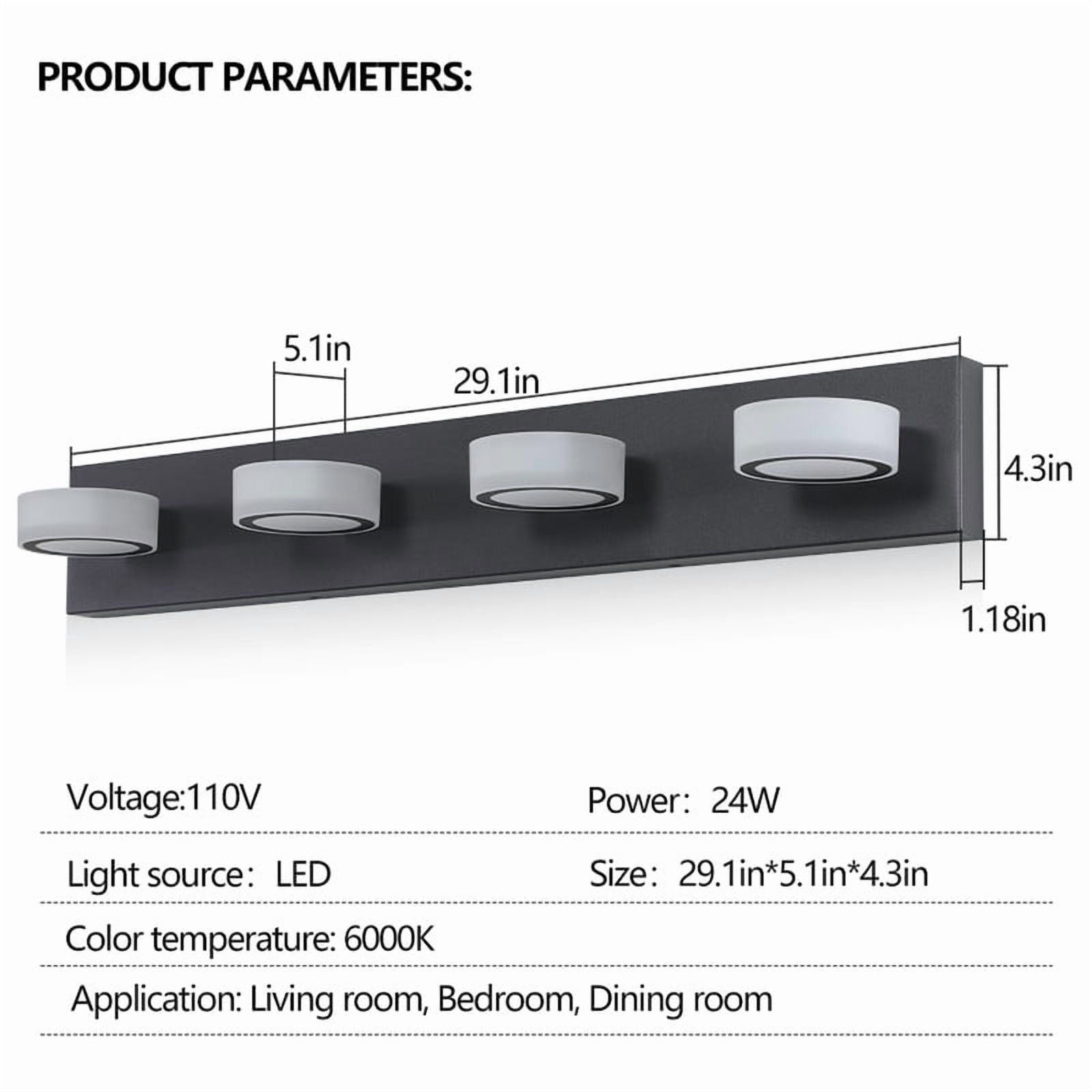 Modern 29" LED Vanity Light, Black 4-Light Wall Mounted Bathroom Light Fixture with Acrylic for Mirror, Sink, and Shower Room Decor