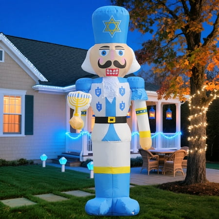 8FT Hanukkah Inflatable Nutcracker with Menorah - LED Light Up Chanukah Blow Up Decor for Outdoor Yard, Party & Holiday Decorations