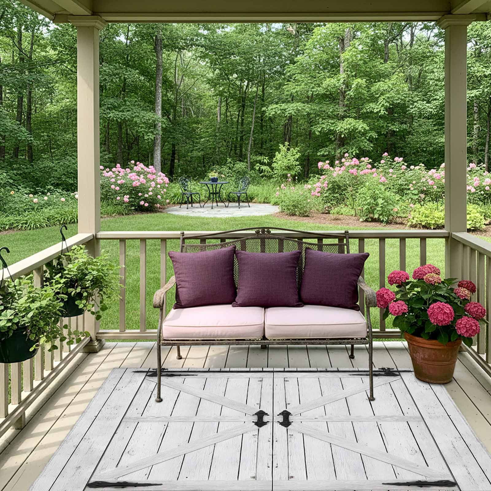 Farmhouse Wood Grain Outdoor Rug 4x6 Ft, Non Slip Washable Area Rug, Vintage Country Barn Gate Grey Patio Rugs Carpet Runner, Large Floor Mat for Indoor/Outdoor Deck Porch Camping