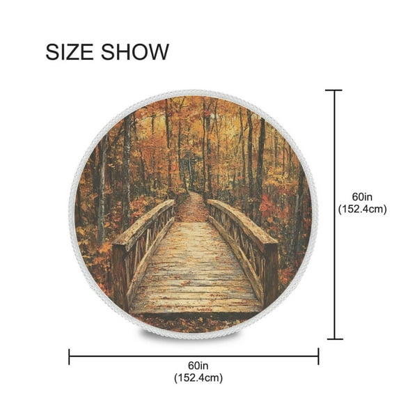 YAZAOO Round Tablecloth Wooden Bridge Pattern Tableclothes