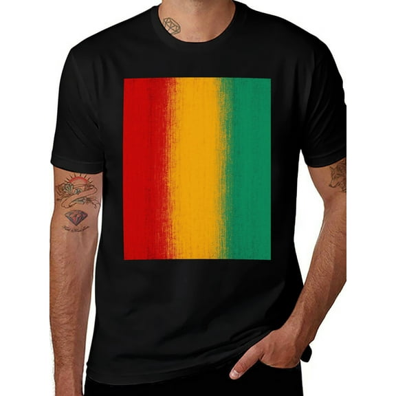 T-shirt Red, Yellow And Green Soft Cotton Adult Heat-Transfer Graphic T-Shirt - 180g Breathable Fabric, Unisex Summer Casual Wear with Durable Heat-Printed Design