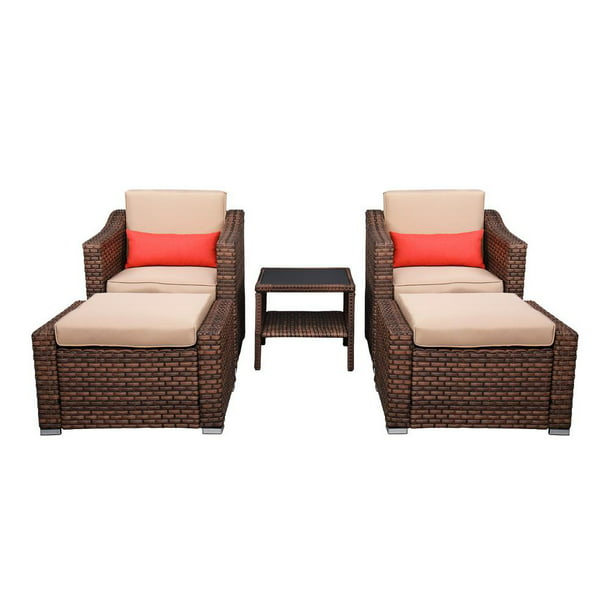 Ktaxon 5 Piece Patio Furniture Set Outdoor Pe Wicker Brown Resin Rattan Chairs And Ottomans Com - Outdoor Furniture Wicker Resin