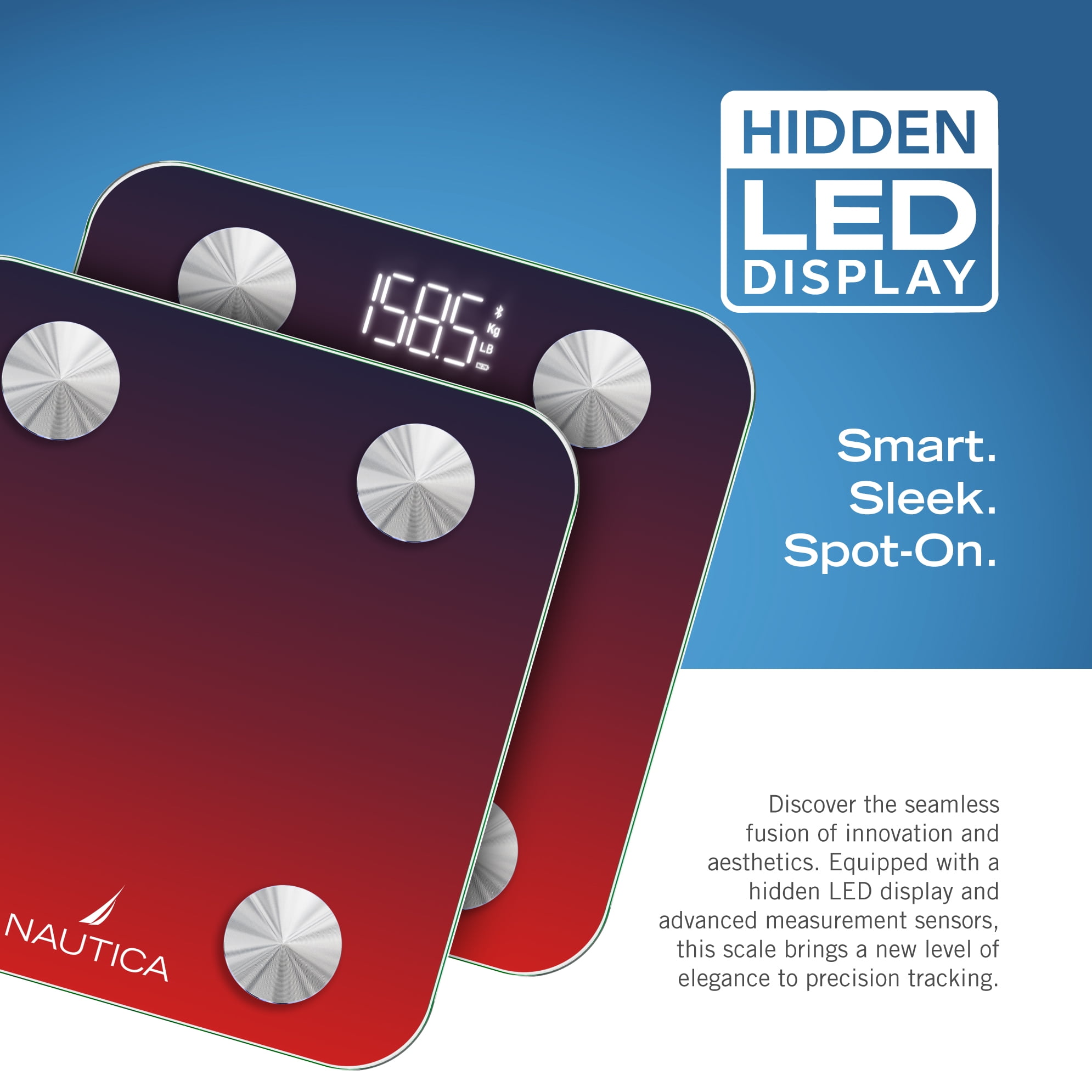 Nautica Body Tracker Smart Scale - 12 Body Metrics, Bluetooth Syncing, Stylish Design, iOS & Android Compatible