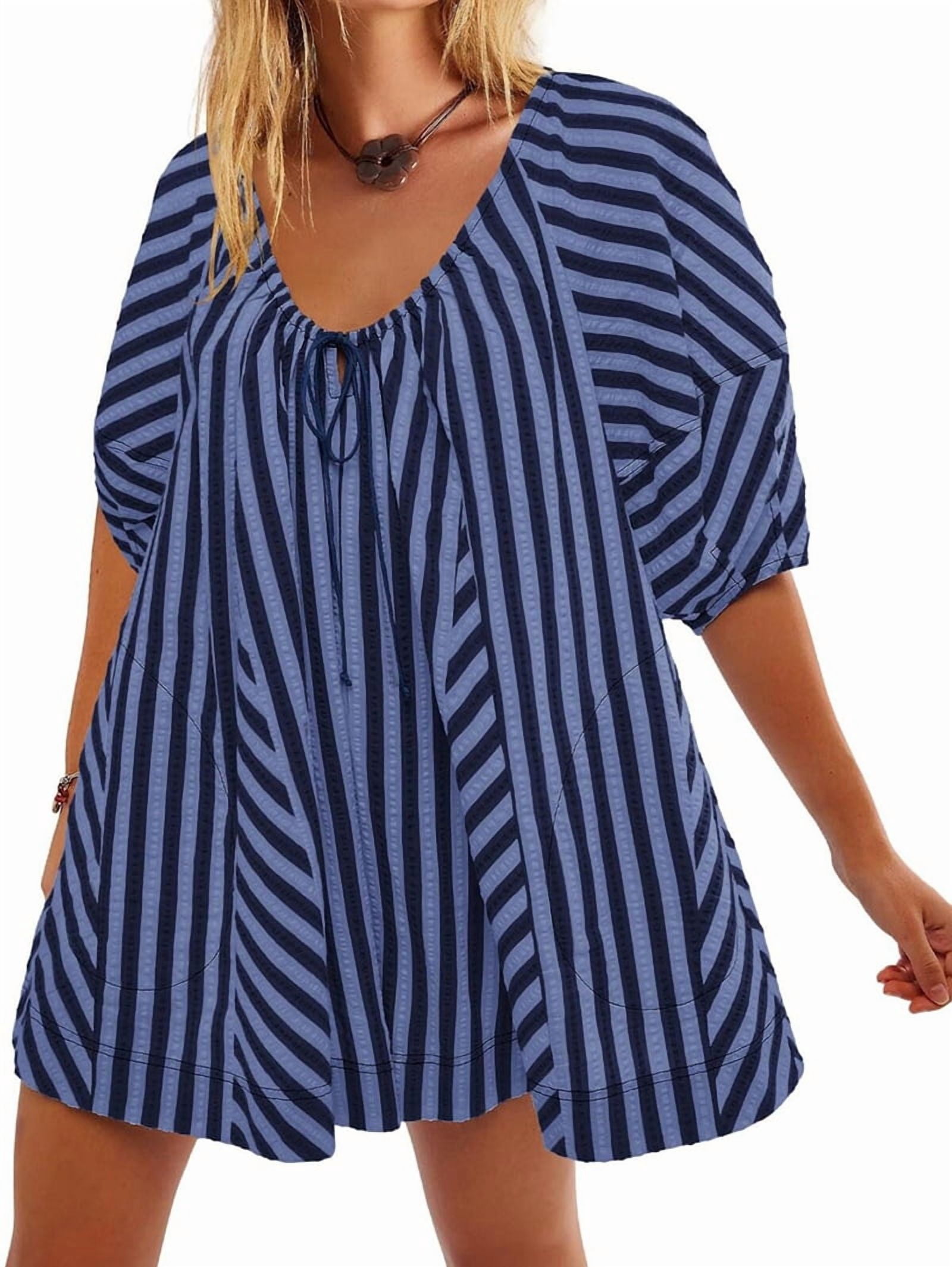 Womens Oversized Striped Romper Dress Shorts Jumpsuit Beach Vacation Clothes with Pockets