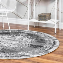 Rugs.Com Lucerne Collection Round Rug ‚Äì 5 Ft Round Gray Low-Pile Rug Perfect For Kitchens, Dining Rooms