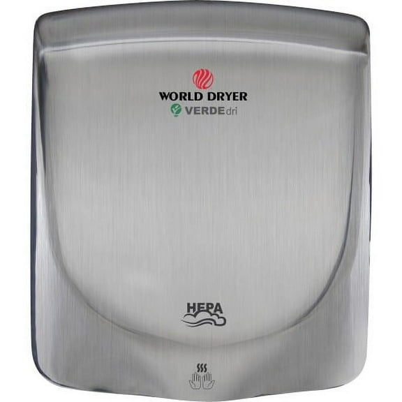 WORLD DRYER VERDEdri Hand Dryer, 13.38 x 11.75 x 4, Stainless Steel, Brushed -WRLQ973A
