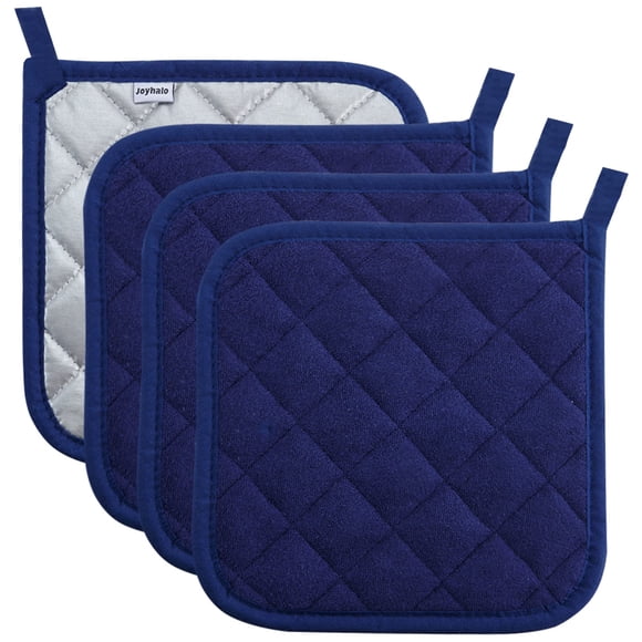 joyhalo Paquete de 4 agarraderas para cocina resistentes al calor, juegos de agarraderas para horno, almohadillas calientes, agarraderas de tela de rizo para cocinar y hornear