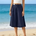 thumbnail image 3 of Wide Leg Capri Pants for Women High Waisted Drawstring Linen Palazzo Pants Pleated Loose Flowy Culottes with Pockets, S, 3 of 10