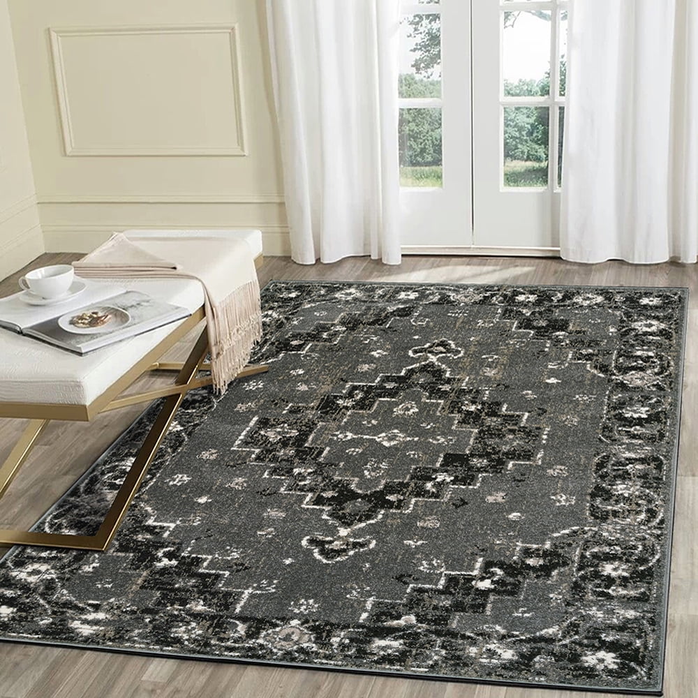 LR Home Infinity 5x7 Transitional Gray Black Cream Geometric Medallion lr-home-infinity-5x7-transitional-gray-black-cream-geometric-medallion
