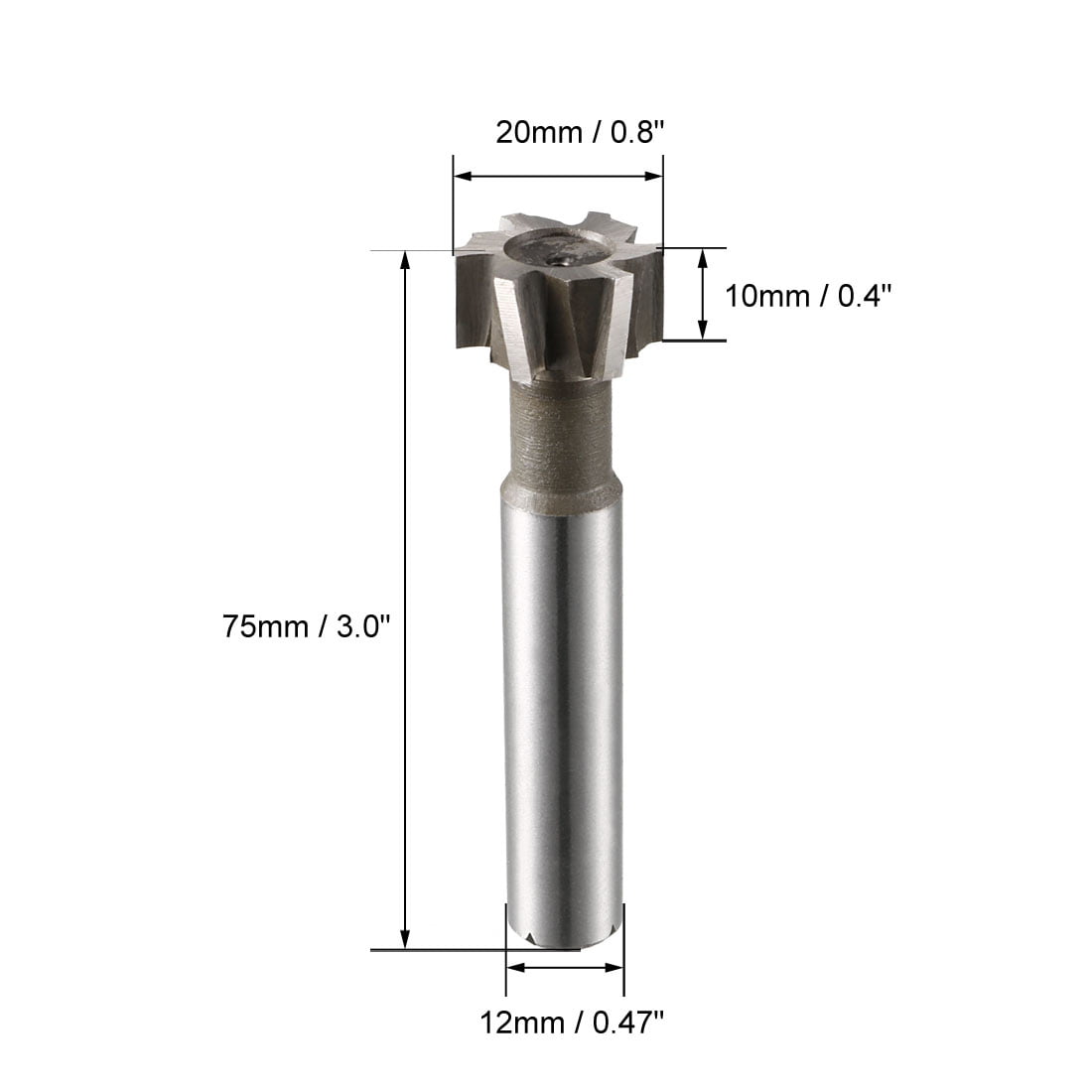 uxcell T-Slot Milling Cutters 10mm Depth 20mm Cutting Dia 12mm Shank Tungsten Carbide Tip 6 Flutes T Slot End Mill for Stainless Steel Copper Aluminum 