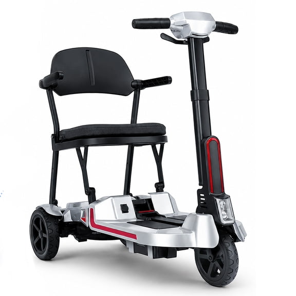 30 lbs Lightweight Foldable Mobility Scooter for Seniors & Adults, Portable 3-Wheel Electric Travel Scooter with 33" Turning Radius, Dual Airline-Approved Lithium Batteries, 20–32 Mile Range,Silver